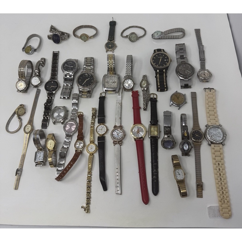 35 Watch Lot Untested Parts Repair Timex Elgin GUESS Armitron Mens Womens